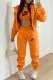 Tangerine Red Casual Print Letter Hooded Collar Long Sleeve Three Pieces