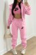 Pink Casual Print Letter Hooded Collar Long Sleeve Three Pieces