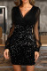 Black Elegant Solid Sequins Patchwork Mesh Wrapped Skirt Dresses