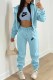 Lake Blue Casual Print Letter Hooded Collar Long Sleeve Three Pieces