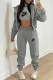 Grey Casual Print Letter Hooded Collar Long Sleeve Three Pieces
