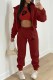 Burgundy Casual Print Letter Hooded Collar Long Sleeve Three Pieces