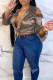 Coffee Sexy Solid Bandage Patchwork V Neck Tops