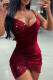 Red Sexy Solid Sequins Patchwork Spaghetti Strap Sheath Dresses