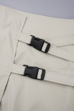 Khaki Casual Solid Patchwork Slit Regular High Waist Conventional Solid Color Skirts