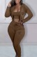 Brown Casual Print Letter Hooded Collar Long Sleeve Three Pieces