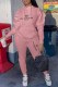 Pink Casual Print Letter Hooded Collar Long Sleeve Two Pieces