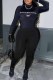 Black Sexy Print Letter Half A Turtleneck Long Sleeve Two Pieces