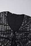 Black Sexy Casual Patchwork Hollowed Out Frenulum O Neck Long Sleeve Two Pieces