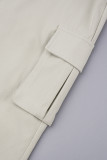 Khaki Casual Solid Patchwork Slit Regular High Waist Conventional Solid Color Skirts