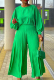 Green Elegant Solid Patchwork Pleated O Neck Plus Size Two Pieces