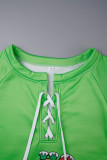 Grass Green Casual Print Patchwork Cross Straps Asymmetrical Collar Straight Dresses