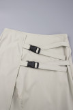 Khaki Casual Solid Patchwork Slit Regular High Waist Conventional Solid Color Skirts