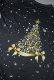 Purple Casual Christmas Tree Printed Patchwork O Neck Tops