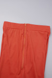 Red Casual Daily Simplicity Solid Color One Shoulder Long Sleeve Two Pieces