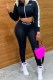 Black Street Print Letter Zipper Collar Long Sleeve Two Pieces