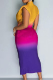 Colour Sexy Gradual Change Bandage Patchwork V Neck Sleeveless Two Pieces