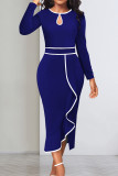 Red Elegant Hollowed Out Patchwork Flounce Contrast O Neck Long Sleeve Dresses