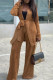 Khaki Elegant Solid Bandage Patchwork Cardigan Collar Long Sleeve Two Pieces