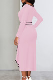 Red Elegant Hollowed Out Patchwork Flounce Contrast O Neck Long Sleeve Dresses