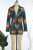 Red Casual Print Basic Turn-back Collar Long Sleeve Two Pieces