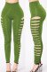 Green Casual Solid Hollowed Out Patchwork Skinny High Waist Pencil Solid Color Bottoms