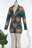 Red Casual Print Basic Turn-back Collar Long Sleeve Two Pieces