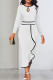 White Elegant Hollowed Out Patchwork Flounce Contrast O Neck Long Sleeve Dresses