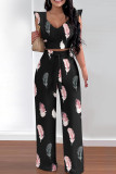 White Elegant Print Bandage Patchwork Asymmetrical Collar Sleeveless Two Pieces