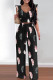 Black Elegant Print Bandage Patchwork Asymmetrical Collar Sleeveless Two Pieces