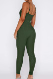 Khaki Casual Solid Patchwork Spaghetti Strap Skinny Jumpsuits