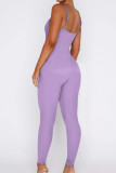 Purple Casual Solid Patchwork Spaghetti Strap Skinny Jumpsuits