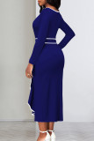 Red Elegant Hollowed Out Patchwork Flounce Contrast O Neck Long Sleeve Dresses