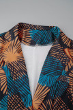 Red Casual Print Basic Turn-back Collar Long Sleeve Two Pieces