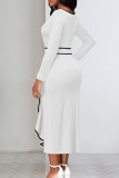 Red Elegant Hollowed Out Patchwork Flounce Contrast O Neck Long Sleeve Dresses
