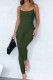 Army Green Casual Solid Patchwork Spaghetti Strap Skinny Jumpsuits
