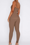 Khaki Casual Solid Patchwork Spaghetti Strap Skinny Jumpsuits