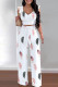 White Elegant Print Bandage Patchwork Asymmetrical Collar Sleeveless Two Pieces