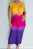 Colour Sexy Gradual Change Bandage Patchwork V Neck Sleeveless Two Pieces