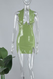 Green Sexy Solid Slit Halter Wrapped Skirt Dresses