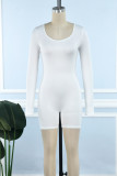 White Casual Solid Basic O Neck Skinny Rompers
