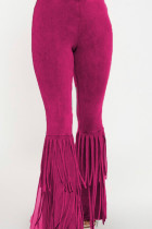 rose red Fashion Sexy Street Plush Solid Tassel Boot Cut Bottoms