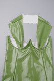 Green Sexy Solid Slit Halter Wrapped Skirt Dresses