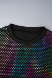 Black Sexy Sequins Patchwork O Neck Long Sleeve Two Pieces