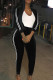 Black Casual Patchwork Pocket Zipper O Neck Long Sleeve Two Pieces