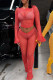 Red Sexy Solid Patchwork O Neck Long Sleeve Two Pieces