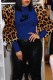 Blue Casual Print Leopard Patchwork O Neck Tops