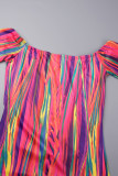Colour Sexy Casual Print Backless Off the Shoulder Long Sleeve Dresses