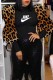 Black Casual Print Leopard Patchwork O Neck Tops