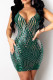 Green Sweet Sequins Patchwork Backless V Neck Sheath Dresses